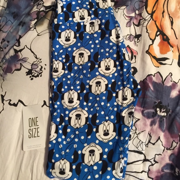 New Lularoe Disney Minnie Mouse OS one size Leggings blue white pants pull on - Picture 1 of 4